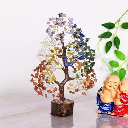Seven Chakra Crystal Tree (Golden Wire, 10-12 Inch, 300 Beads)