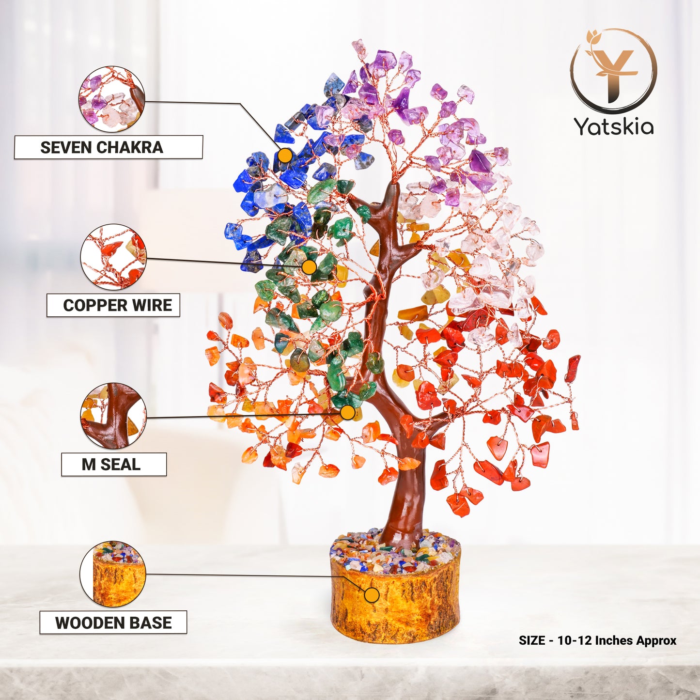 Seven Chakra Healing Crystal Tree with Tree of Life Pendant