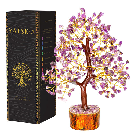 Amethyst Crystal Tree (Golden Wire, 10-12 Inch, 300 Beads)