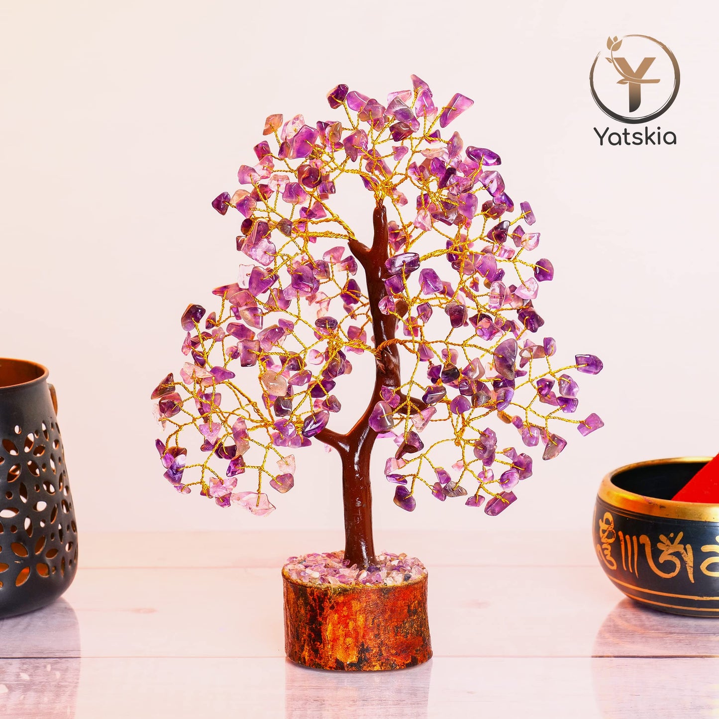 Amethyst Crystal Tree (Golden Wire, 10-12 Inch, 300 Beads)