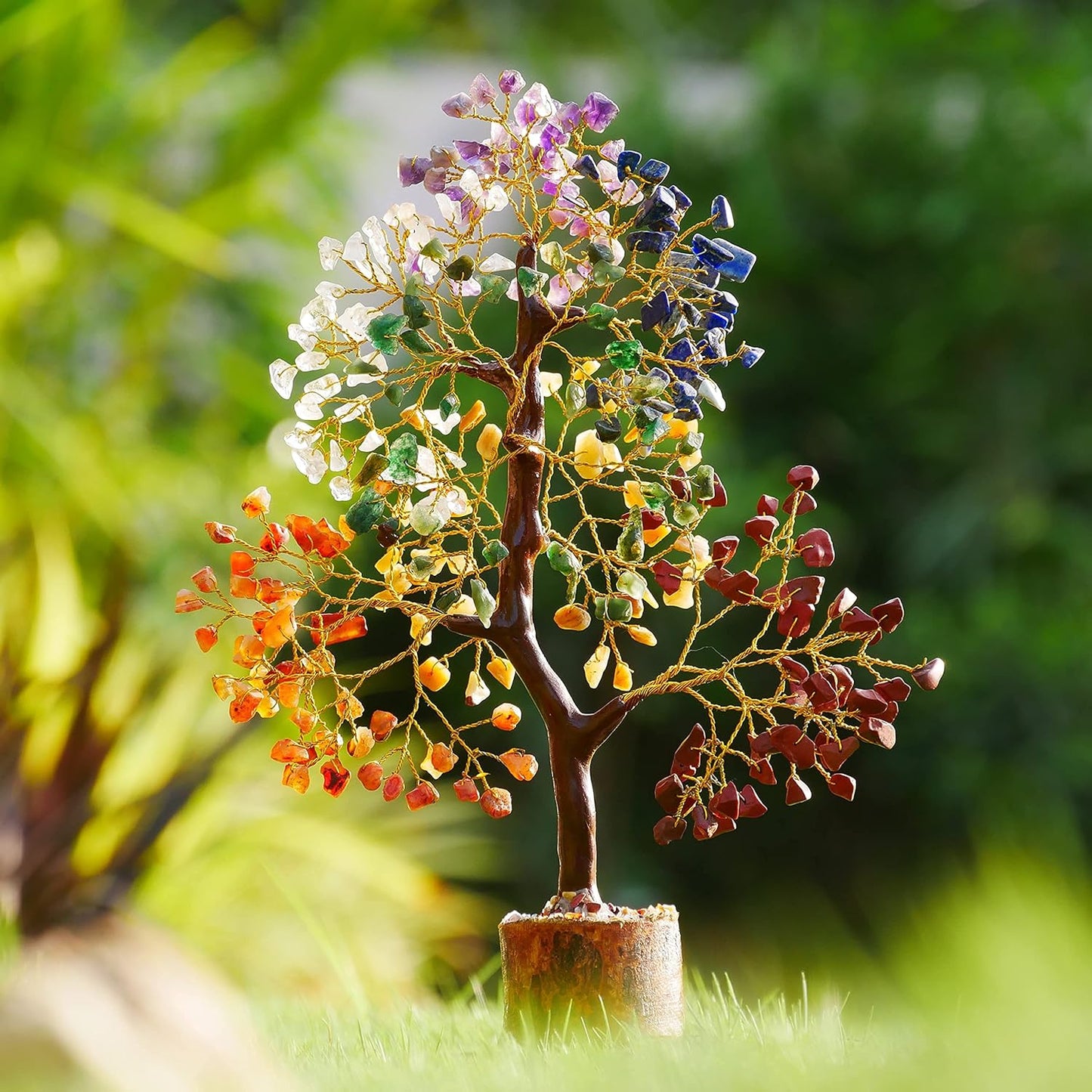 Seven Chakra Crystal Tree (Golden Wire, 10-12 Inch, 300 Beads)