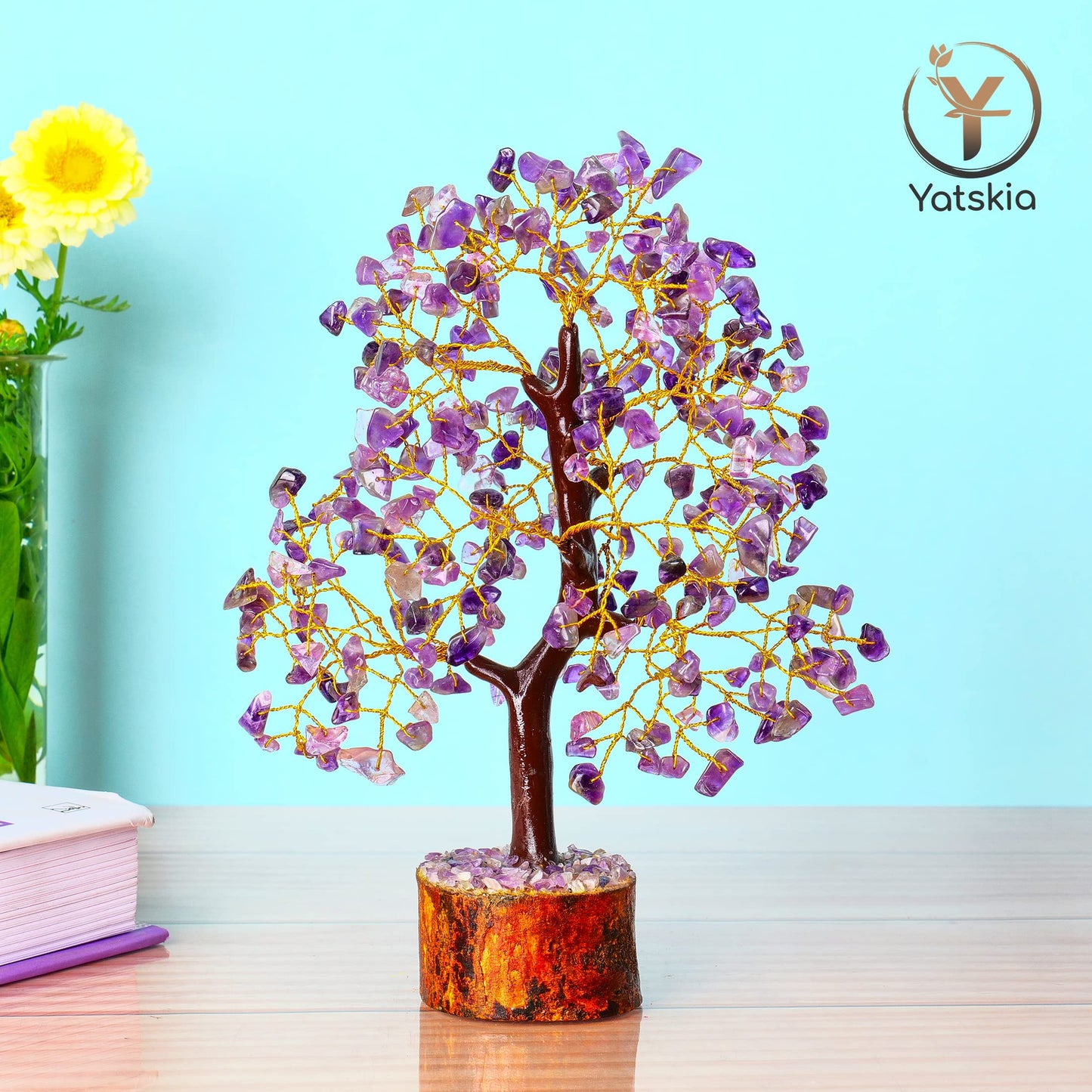 Amethyst Crystal Tree (Golden Wire, 10-12 Inch, 300 Beads)