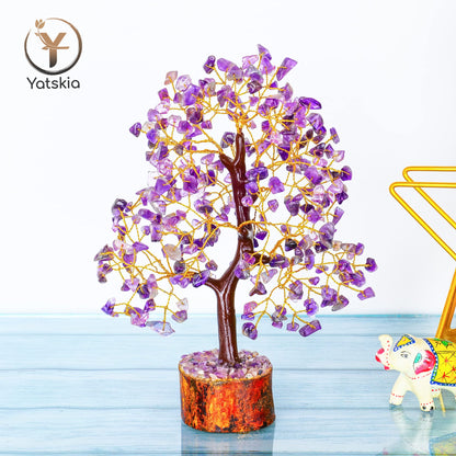 Amethyst Crystal Tree (Golden Wire, 10-12 Inch, 300 Beads)