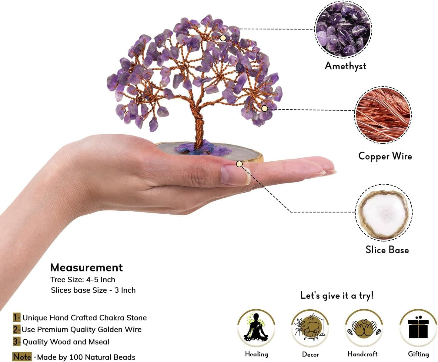 Amethyst Slice Base Crystal Tree (Size: 3-4 Inch)