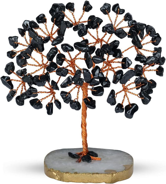 Black Tourmaline Slice Base Crystal Tree (Size: 3-4 Inch)