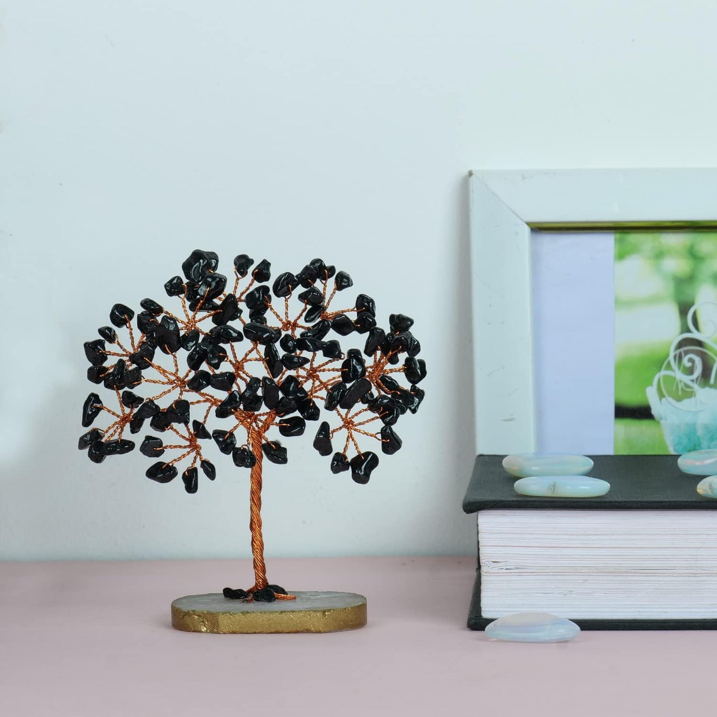 Black Tourmaline Slice Base Crystal Tree (Size: 3-4 Inch)