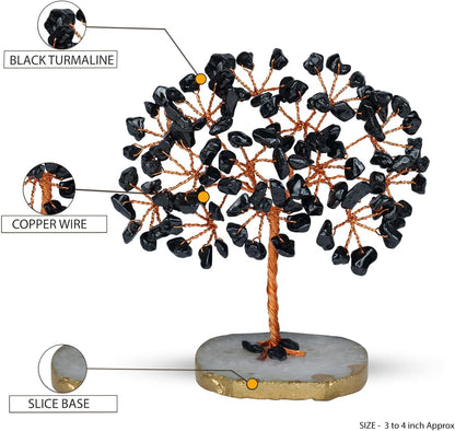 Black Tourmaline Slice Base Crystal Tree (Size: 3-4 Inch)