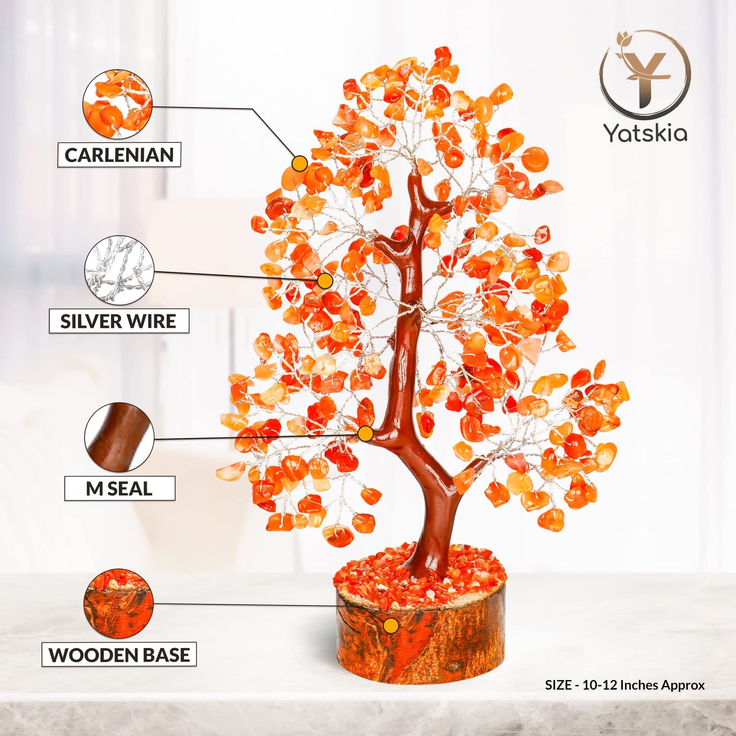 Carnelian Crystal Tree (Silver Wire, 10-12 Inch, 300 Beads)