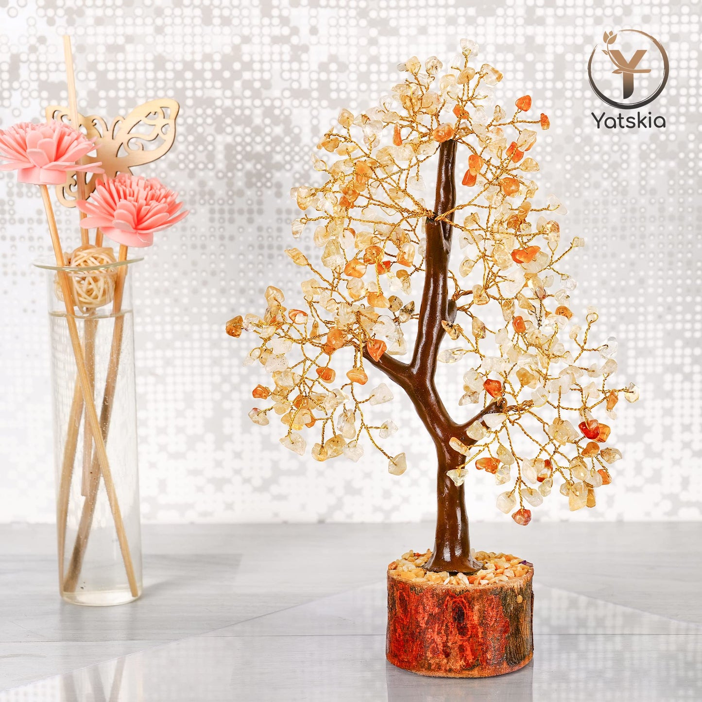 Citrine Crystal Tree (Golden Wire, 10-12 Inch, 300 Beads)