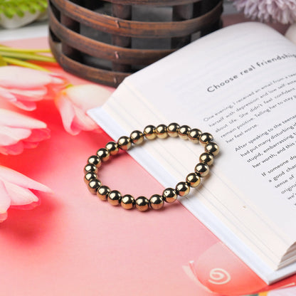 Golden Pyrite Healing Crystal Bracelet (8mm Beads, Size: 6-7 Inch)