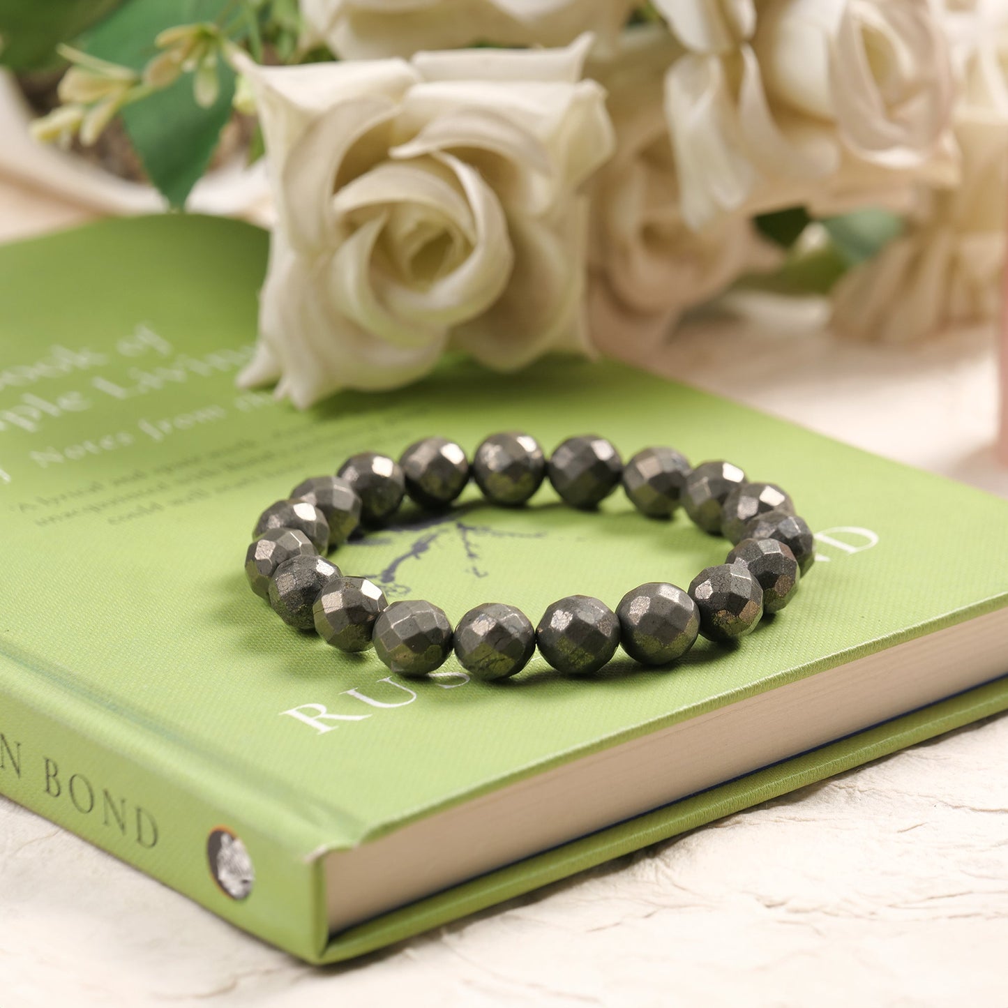 Pyrite Diamond Cut Healing Bracelet (8mm Beads, Size: 6-7 Inch)