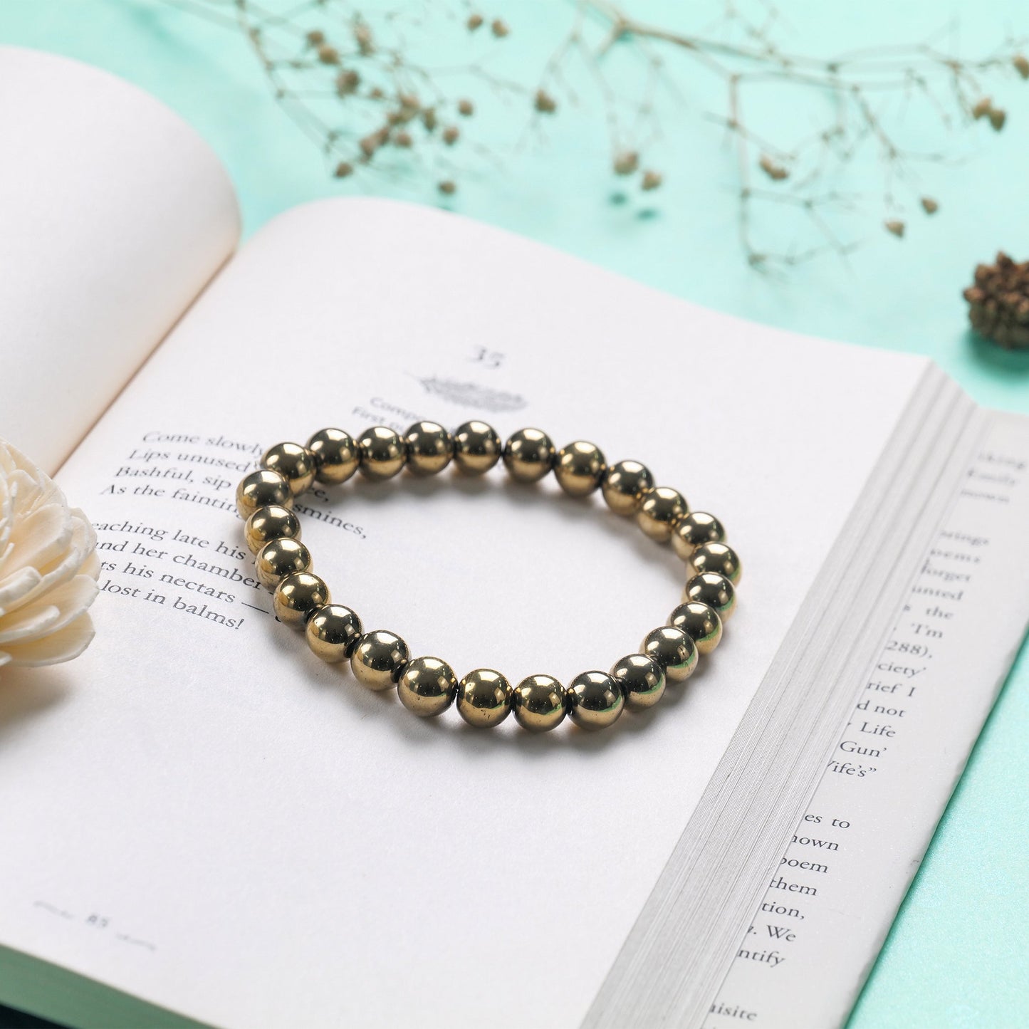 Golden Pyrite Healing Crystal Bracelet (8mm Beads, Size: 6-7 Inch)