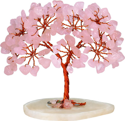 Rose Quartz Slice Base Crystal Tree (Size: 3-4 Inch)