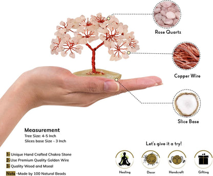 Rose Quartz Slice Base Crystal Tree (Size: 3-4 Inch)