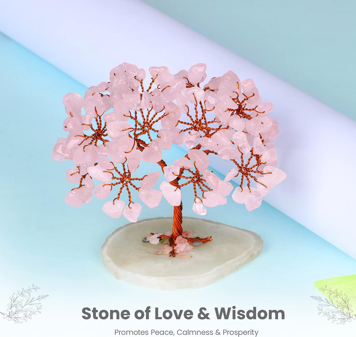 Rose Quartz Slice Base Crystal Tree (Size: 3-4 Inch)