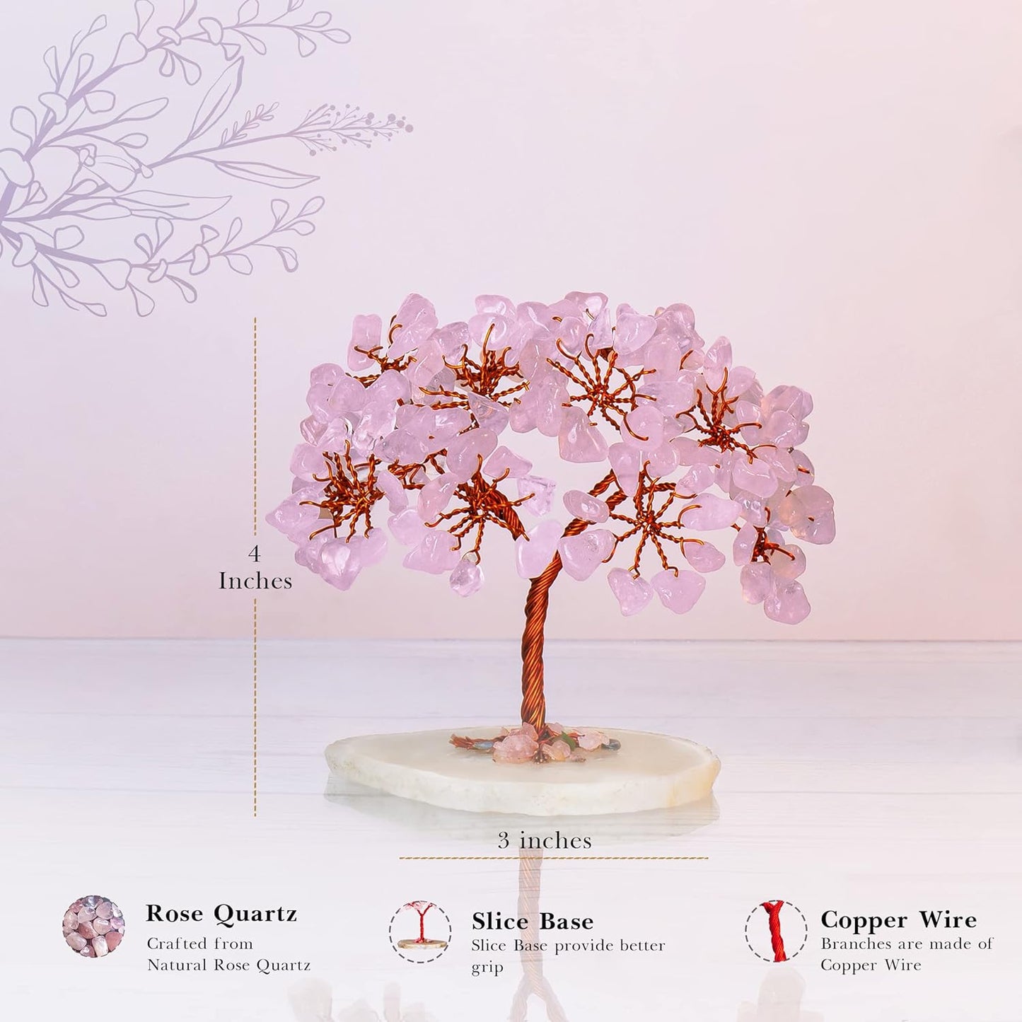 Rose Quartz Slice Base Crystal Tree (Size: 3-4 Inch)