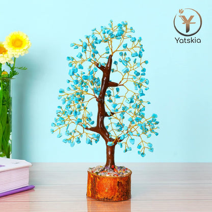 Turquoise Crystal Tree (Golden Wire, 10-12 Inch, 300 Beads)