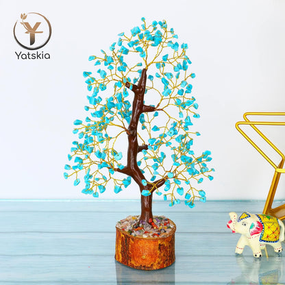 Turquoise Crystal Tree (Golden Wire, 10-12 Inch, 300 Beads)