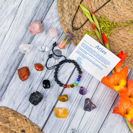 Aries Zodiac Healing Crystals and Stones Kit For Women & Men