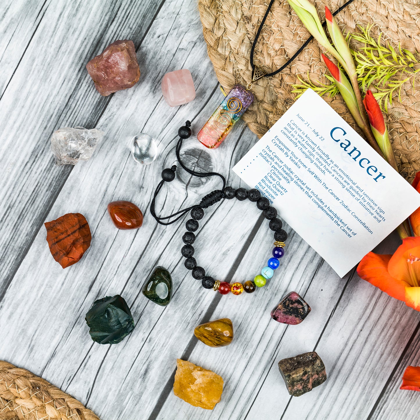 Cancer Zodiac Crystals and Stones Kit for Women & Men (June 21 - July 22)