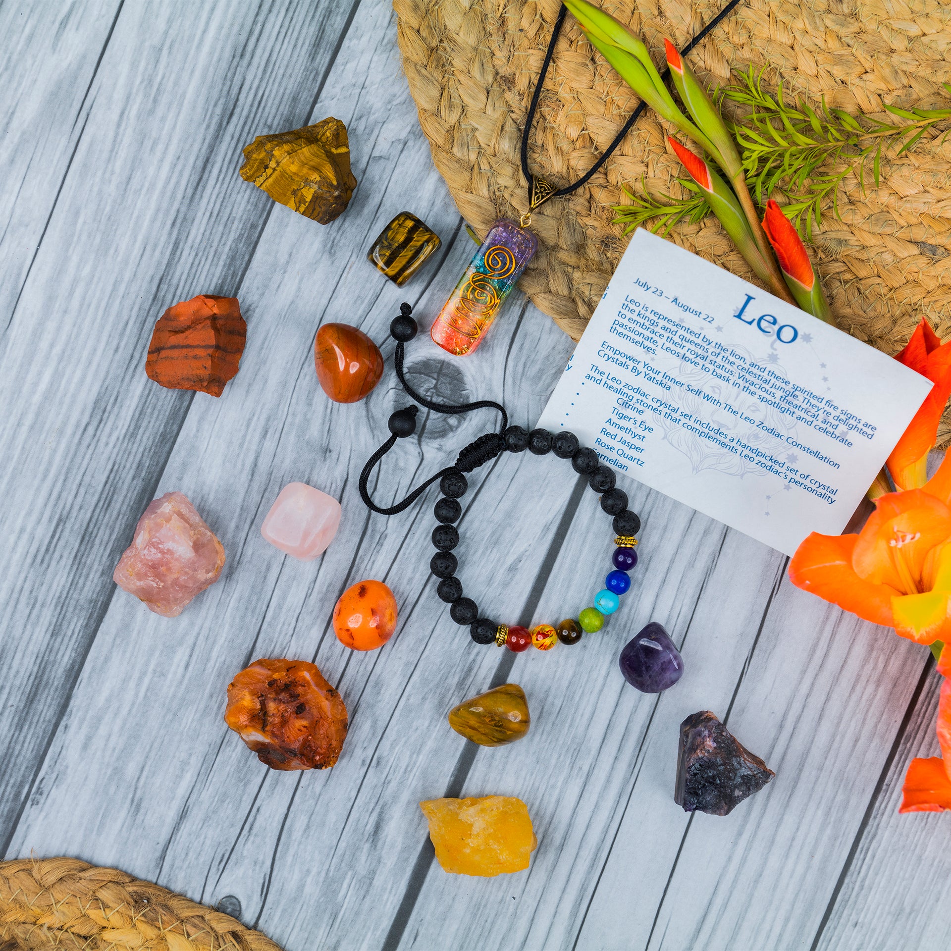 Leo Zodiac Crystals and Gemstones Kit For Men Women (23 July