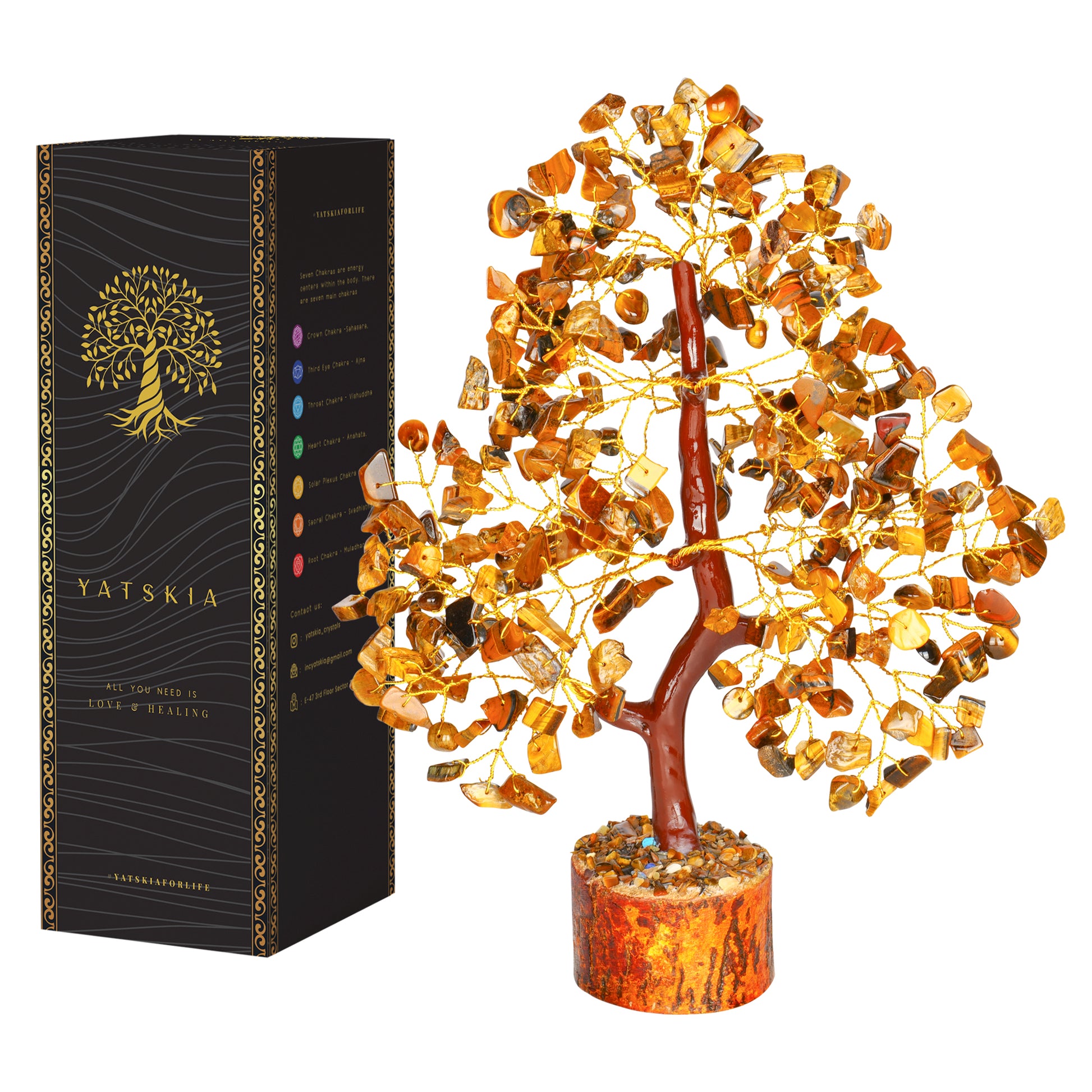 chakra bonsai tree Tiger Eye Crystal Tree (Golden Wire, 10-12 Inch, 300 Beads) – YatskiaCrystal
