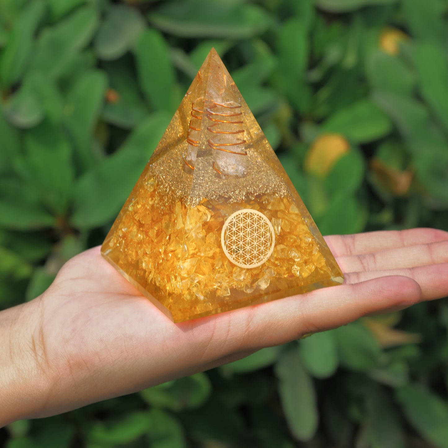 Citrine Orgone Pyramid With Copper Coil For Meditation & Crystals Healing