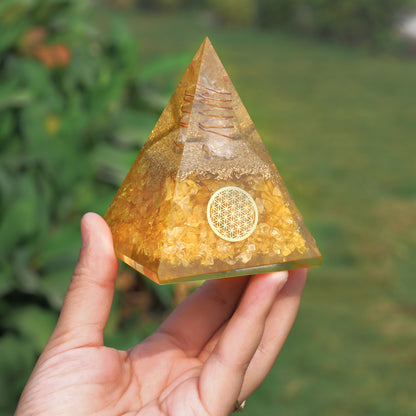 Citrine Orgone Pyramid With Copper Coil For Meditation & Crystals Healing