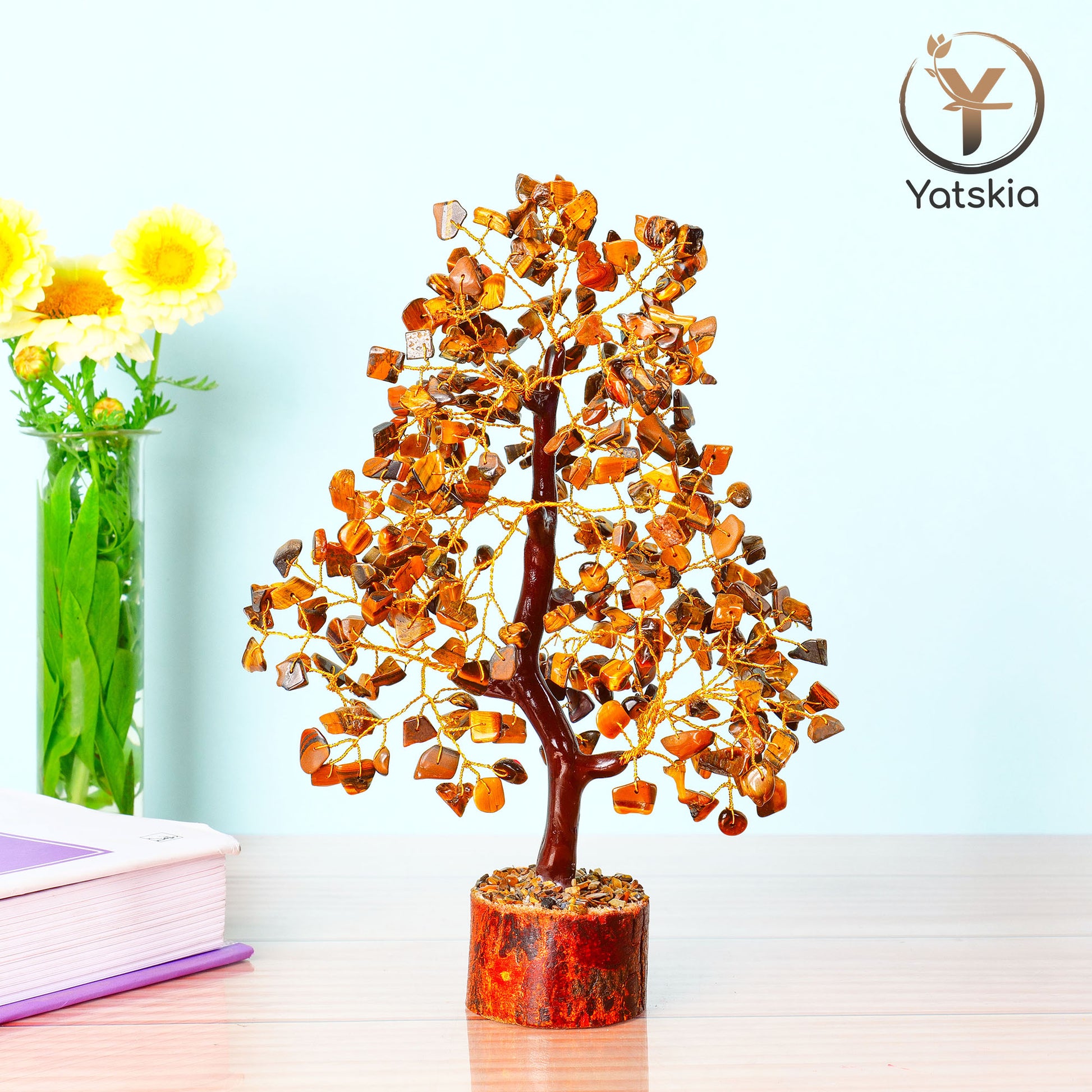 bonsai eye tree Tiger Eye Crystal Tree (Golden Wire, 10-12 Inch, 300 Beads) – YatskiaCrystal