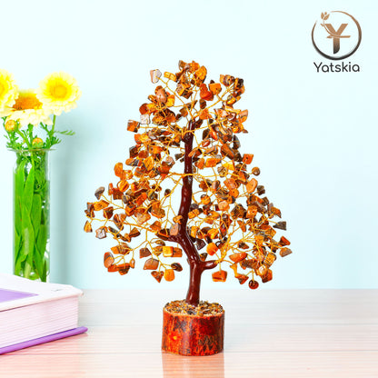 Tiger Eye Gem Stone Tree - Crystal Bonsai Tree - Unique Crystal Gifts - Golden Wire Size: 10-12 Inch