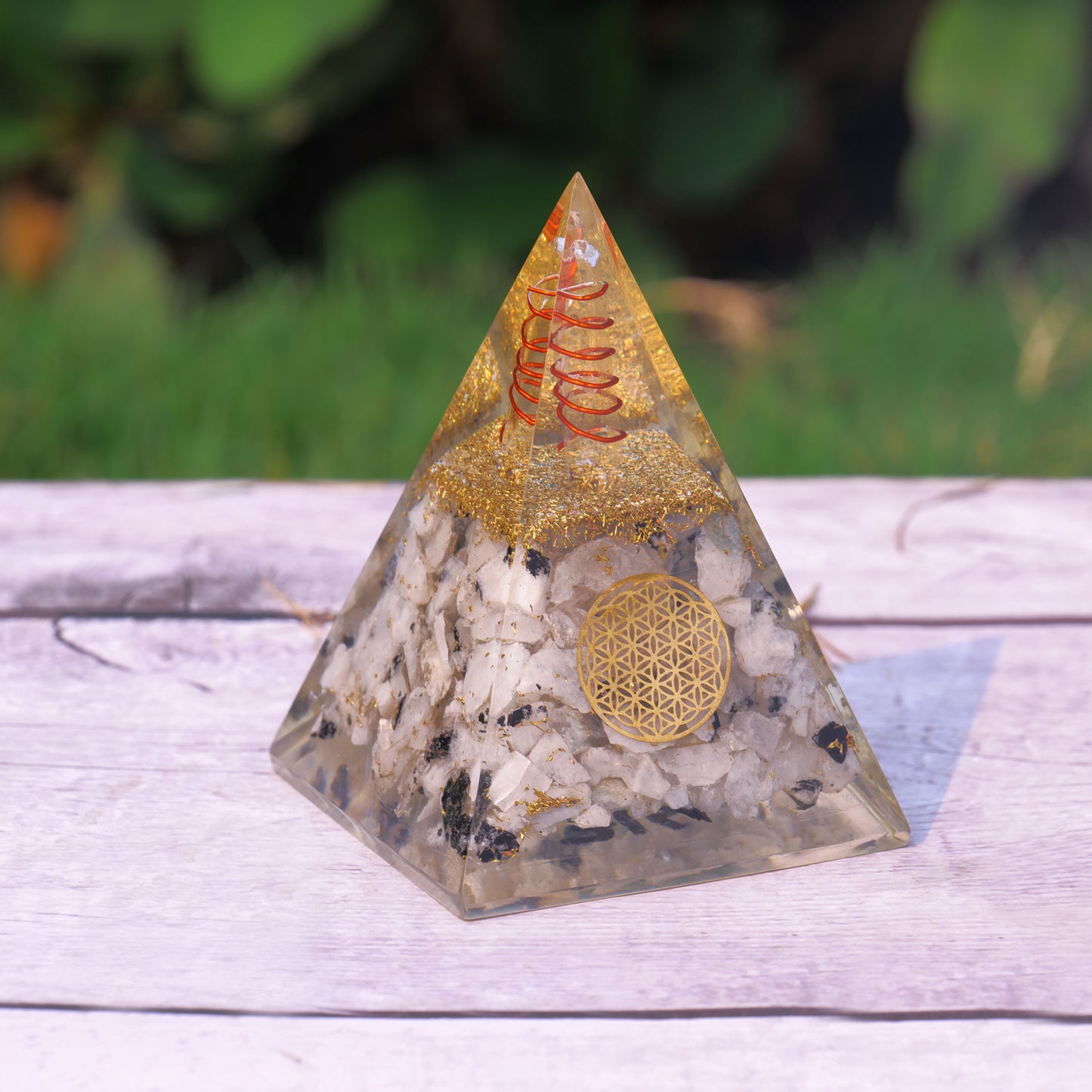 Rainbow Moonstone Handmade Orgone Pyramid For Emf Protection