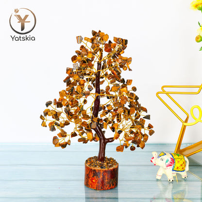 Tiger Eye Gem Stone Tree - Crystal Bonsai Tree - Unique Crystal Gifts - Golden Wire Size: 10-12 Inch