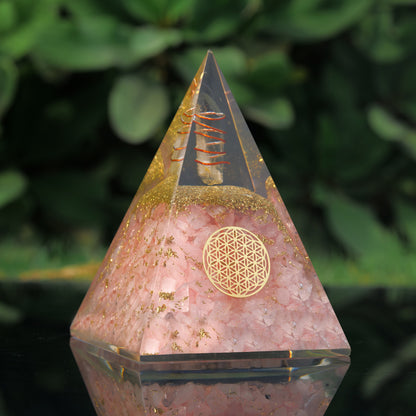 Rose Quartz Orgone Healing Crystal Pyramid For Meditation & Emf Protection