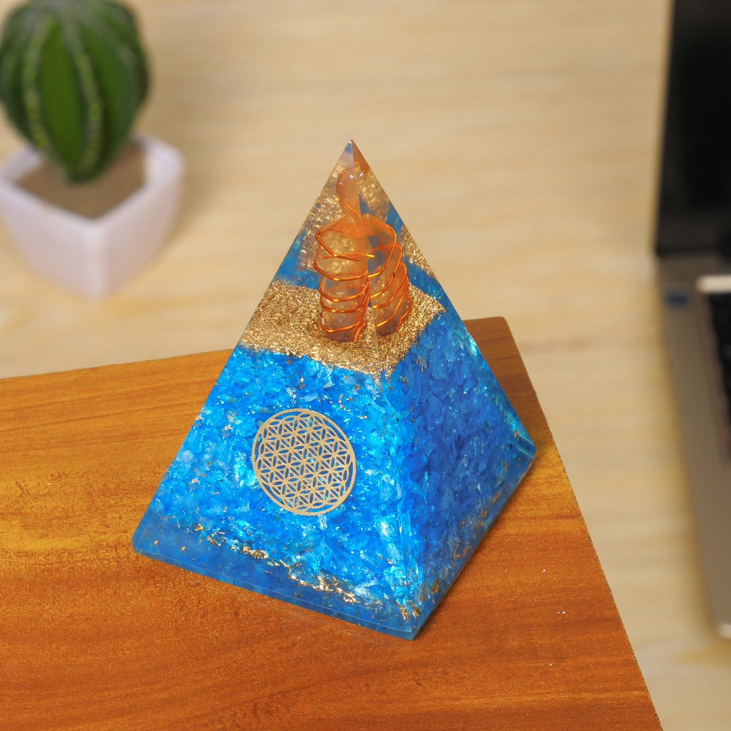 Aquamarine Healing Crystal Handmade Orgonite Pyramid For Yoga & Chakra Balancing