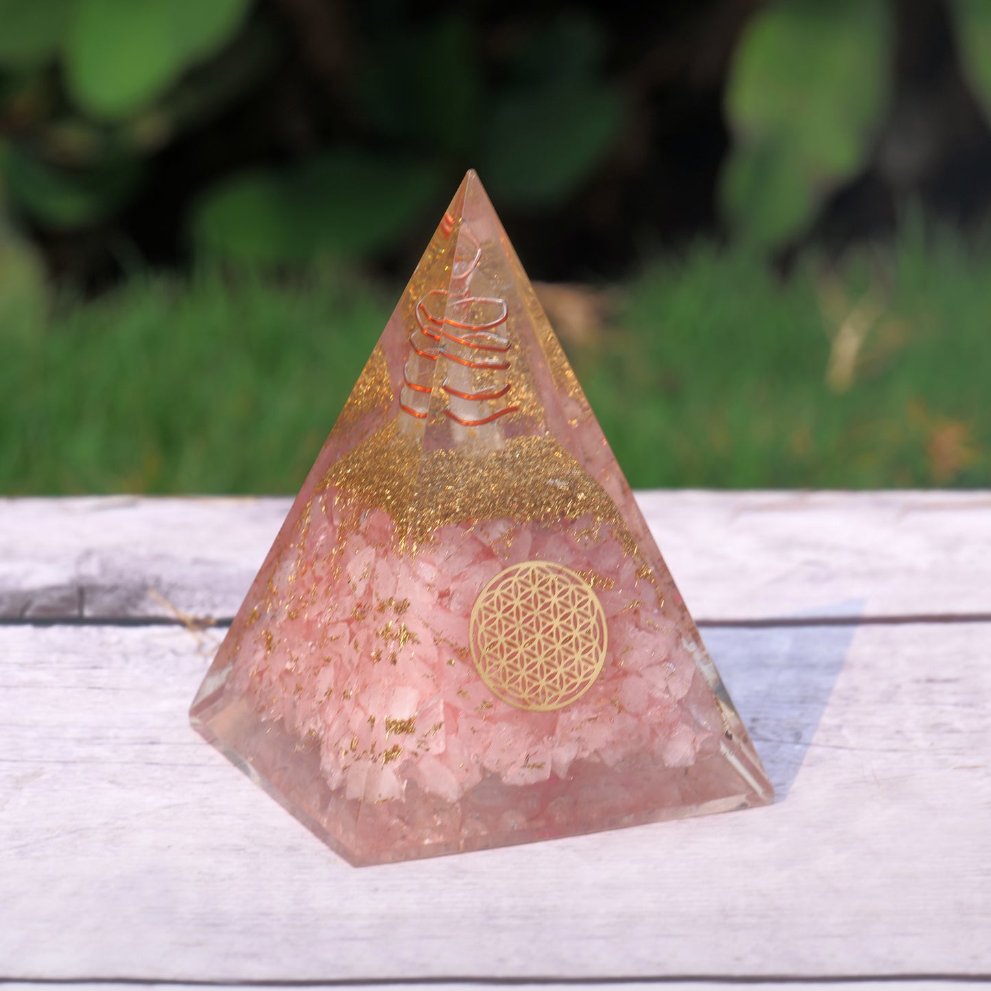 Rose Quartz Orgone Healing Crystal Pyramid For Meditation & Emf Protection