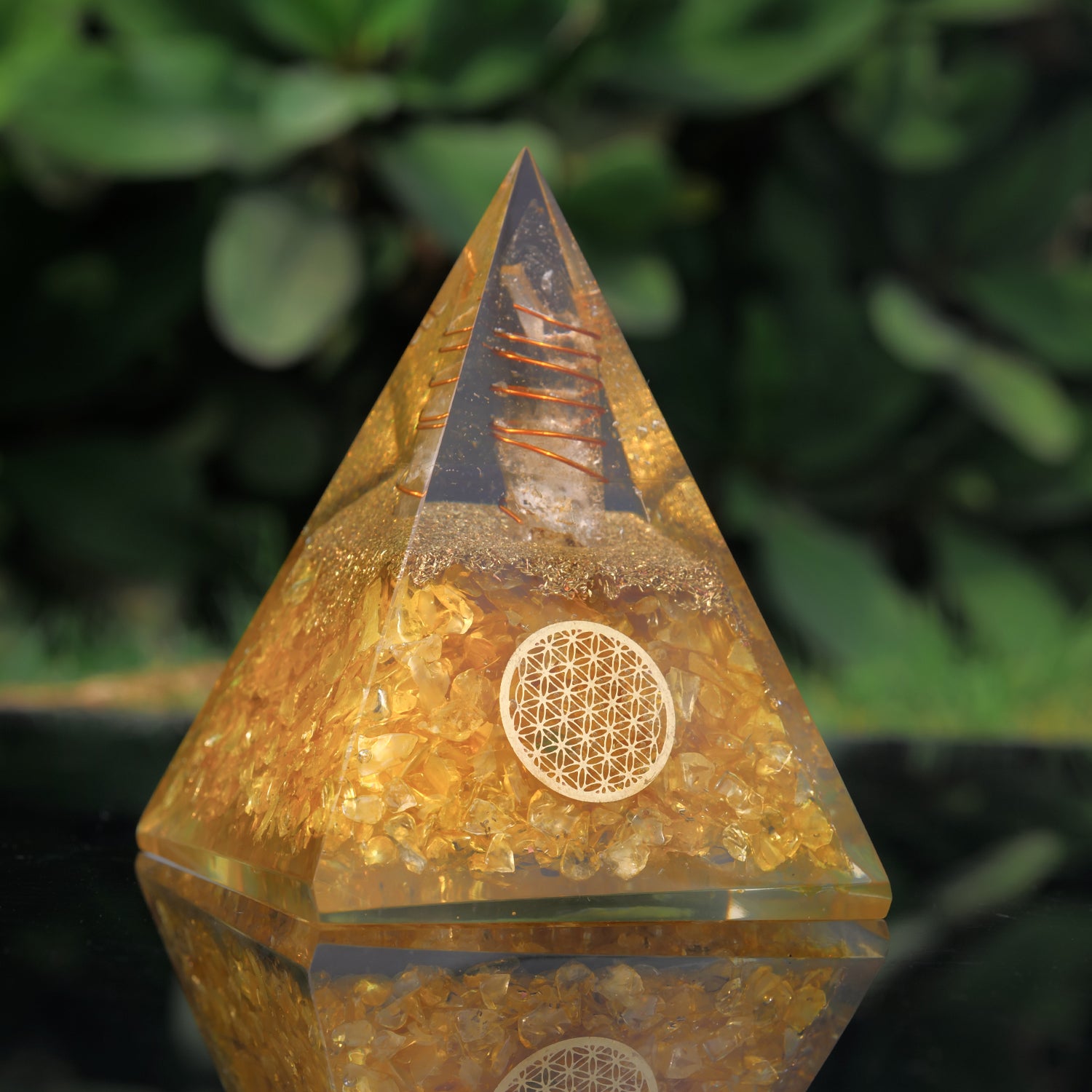 Citrine Orgone Pyramid With Copper Coil For Meditation & Crystals Healing