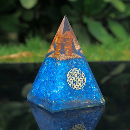 Aquamarine Healing Crystal Handmade Orgonite Pyramid For Yoga & Chakra Balancing